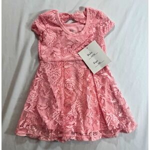 RMLA Girls 18-24M Pink Floral Lace Lined Fit & Flare Cap Sleeve Dress - NEW